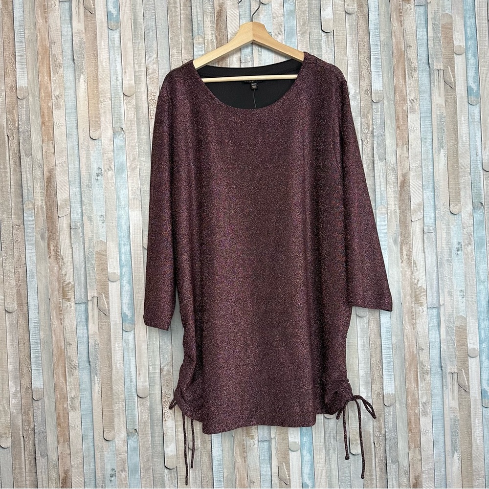 New Lane Bryant 30 32 Pink Glitter Tunic Top Pullover Ruched Tie Sides Sparkle
